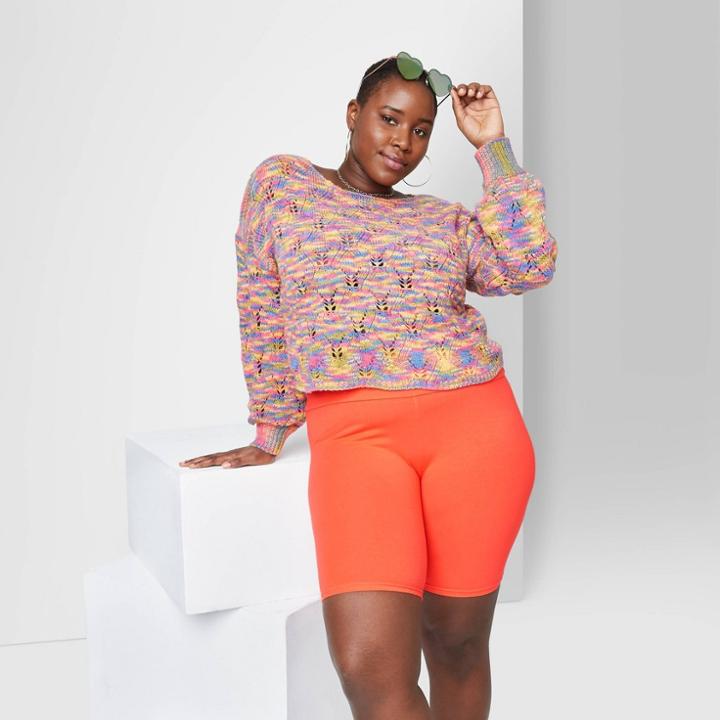 Women's Plus Size High-rise Bike Shorts - Wild Fable Light Tangerine