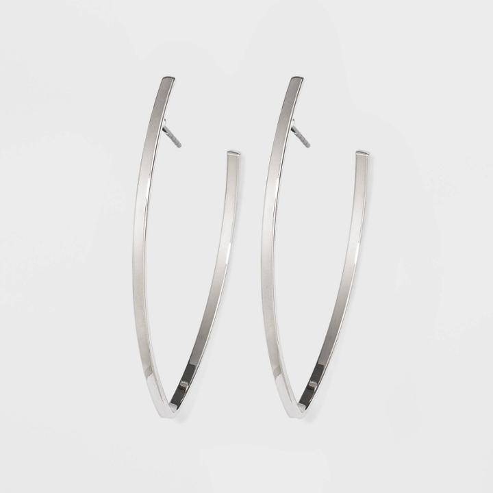 Metal Pointed Oval Threader Earrings - A New Day Silver, Women's