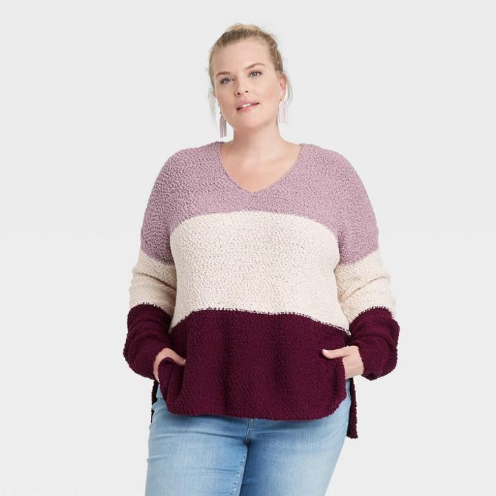 Women's Plus Size V-neck Pullover Sweater - Knox Rose 1x,