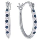 Target Sterling Silver Crystal Oval Hoop Earrings - Silver, Women's, Blue