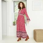 Women's Paisley Print Ruffle Long Sleeve Dress - Knox Rose Red