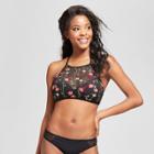 Women's Embroidered Mesh High Neck Bikini Top - Xhilaration Black D/dd Cup