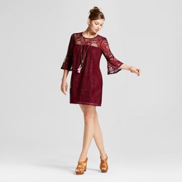 Women's Lace 3/4 Bell Sleeve Shift Dress - Lots Of Love By Speechless (juniors') Burgundy