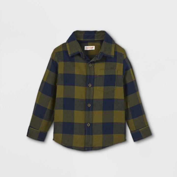Toddler Boys' Flannel Long Sleeve Button-down Shirt - Cat & Jack Olive Green