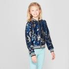 Nickelodeon Girls' Jojo Siwa Flip Sequin Bomber Jacket - Blue/silver