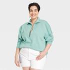 Women's Plus Size French Terry Quarter Zip Sweatshirt - Universal Thread Teal Green