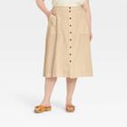 Women's Plus Size Button-front Utility Midi Skirt - Universal Thread Cream