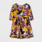 Toddler Girls' Long Sleeve Floral A-line Dress - Genuine Kids From Oshkosh Metallic Blue