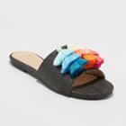 Women's Ayana Raffia Wide Width Tassle Slide Sandals - A New Day Black 10w,