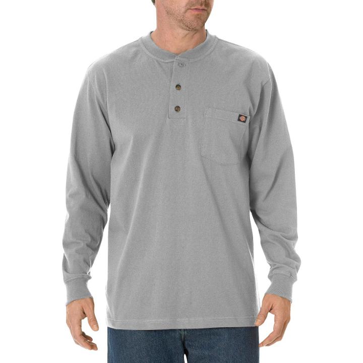 Dickies Men's Big & Tall Cotton Heavyweight Long Sleeve Pocket Henley Shirt- Heather Gray Xxxl
