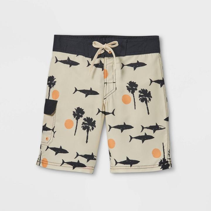 Boys' Shark Print Swim Trunks - Art Class Gray