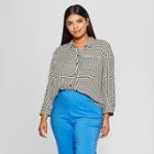 Women's Plus Size Houndstooth Long Sleeve Classic Blouse - Who What Wear Black/white 2x, Black/white Houndstooth