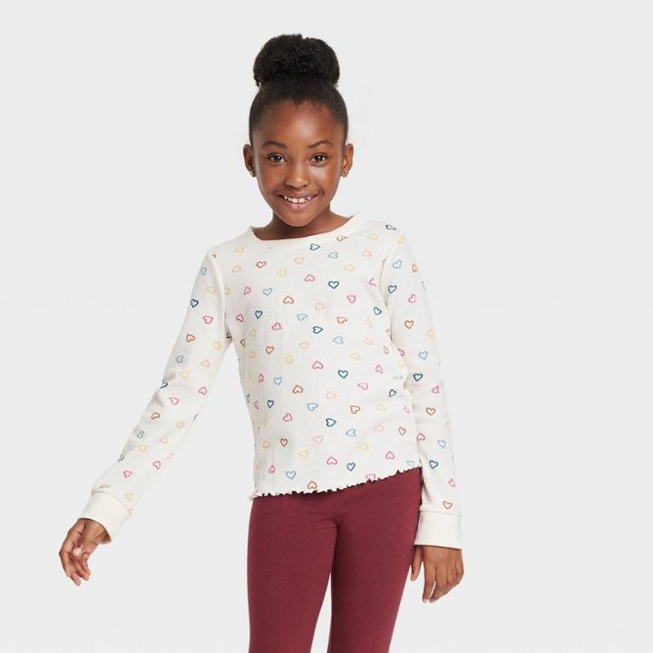 Girls' Long Sleeve Waffle Top - Cat & Jack Off-white