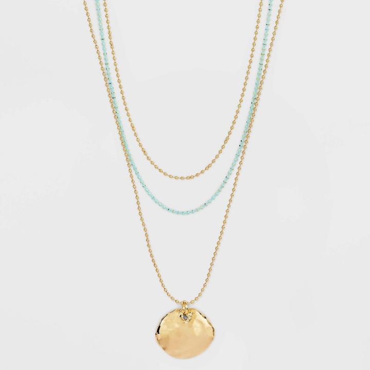 Textured Round Pendant With Multi-strand Necklace - A New Day Blue
