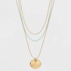 Textured Round Pendant With Multi-strand Necklace - A New Day Blue