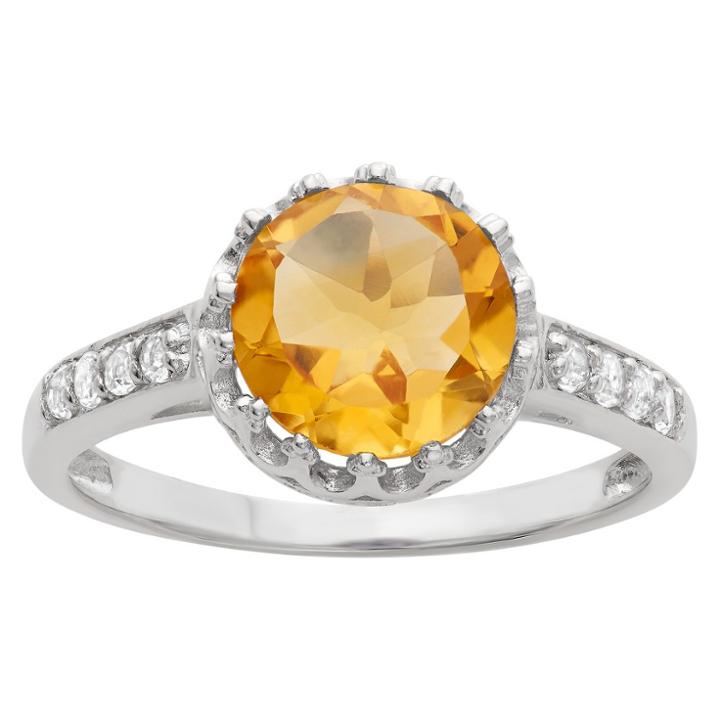 2 Tcw Tiara Round-cut Citrine Crown Ring In Sterling