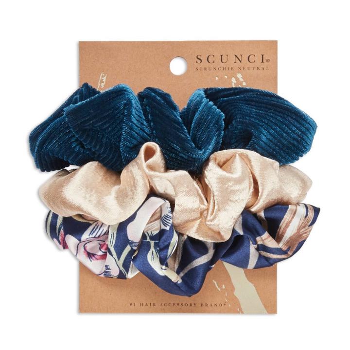 Scunci Scrunchie - Blue Print/gold Solid/teal