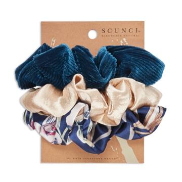 Scunci Scrunchie - Blue Print/gold Solid/teal