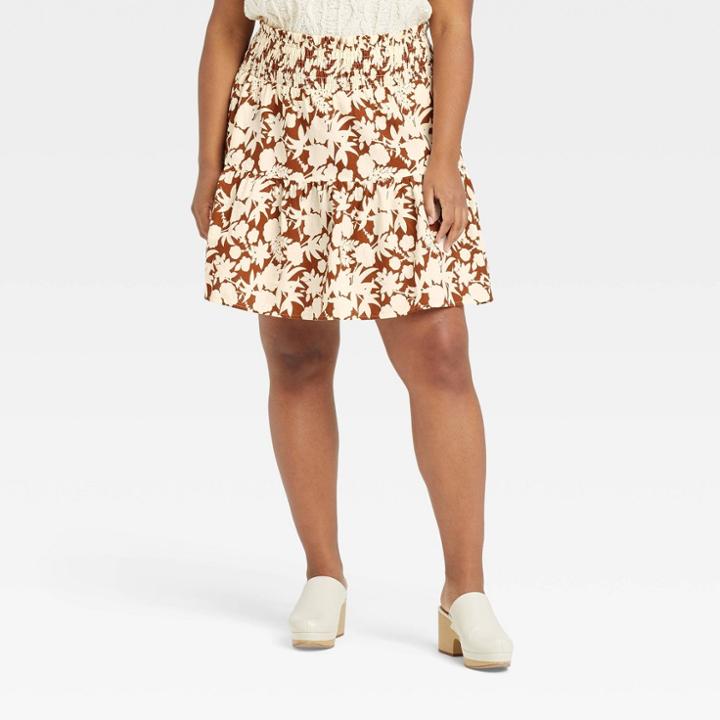 Women's Plus Size High-rise Tiered Mini A-line Skirt - Universal Thread Brown Floral