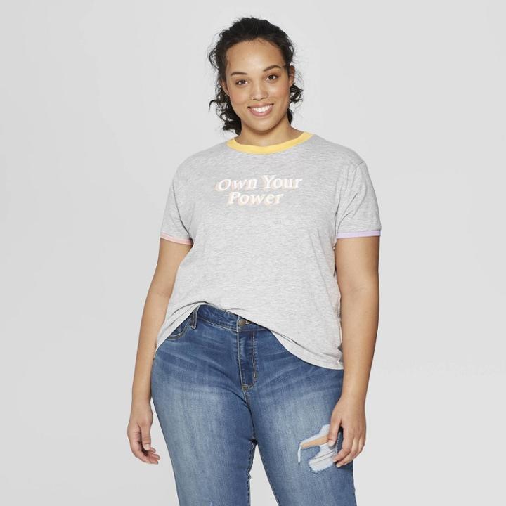 Women's Plus Size Short Sleeve Own Your Power Graphic T-shirt - Freeze (juniors') - Gray