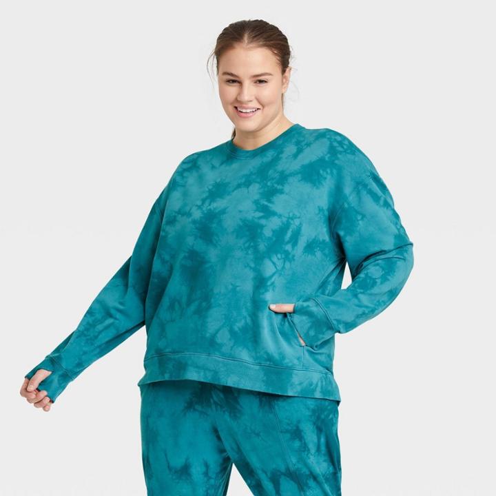 Women's Plus Size French Terry Crewneck Sweatshirt - All In Motion Indigo