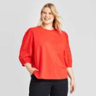Women's Plus Size Eyelet Long Sleeve Crewneck Knit Top - A New Day Red 1x, Women's,