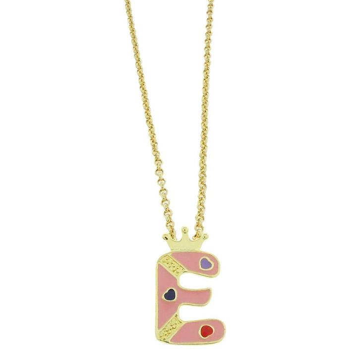 Ellen 18k Gold Overlay Enamel Initial Pendant 'e' - Pink, Girl's, E