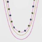 Floral Seed Bead Layered Chain Necklace - Universal Thread