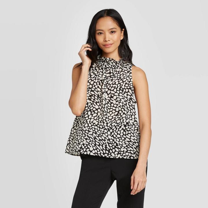 Women's Sleeveless High Neck Ruffle Blouse - Who What Wear White