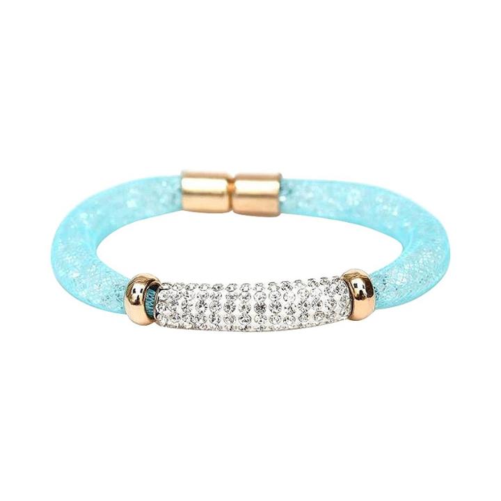 Women's Zirconite Fishnet Pave Bar Bracelet-turquoise, Turquoise