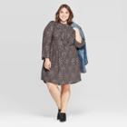 Women's Plus Size Floral Print Long Sleeve Crewneck Ruffle Dress - Universal Thread Black 2x, Women's, Size: 2xl,