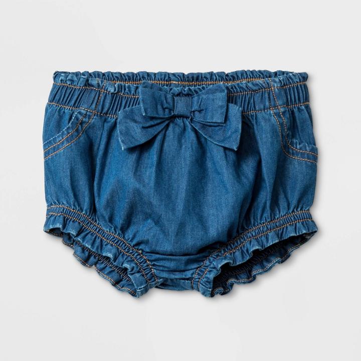 Baby Girls' Jean Shorts With Bow - Cat & Jack Medium Wash 0-3m, Girl's, Blue