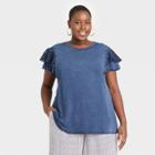Women's Plus Size Short Sleeve Lace Detail T-shirt - Knox Rose Blue
