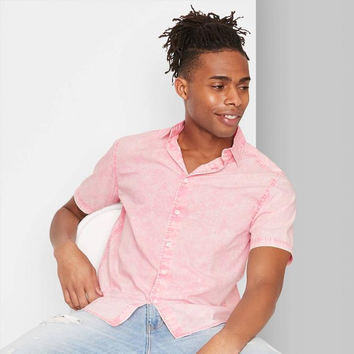 Men's Short Sleeve Poplin Camp Button-down Shirt - Original Use Pink