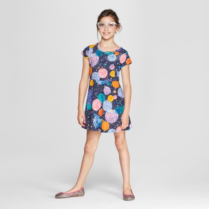Girls' Short Sleeve Planets Dress - Cat & Jack Xs,