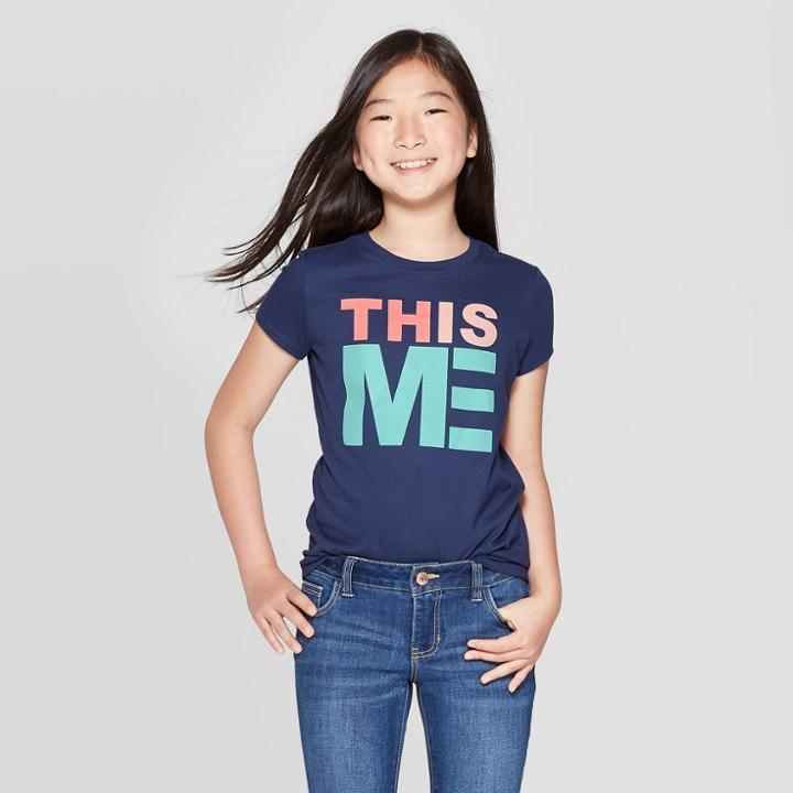 Girls' Short Sleeve This Is Me Graphic T-shirt - Cat & Jack Navy