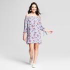 Women's Floral Print Off The Shoulder Dress - Lily Star (juniors') Blue