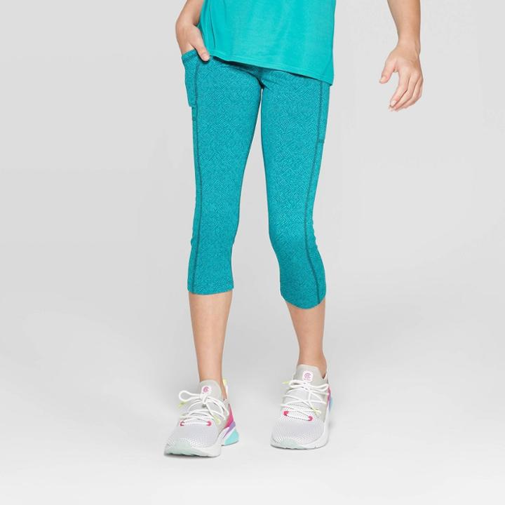 Girls' Premium Performance Capri Leggings With Pockets - C9 Champion Turquoise Blue