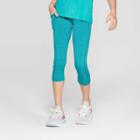 Girls' Premium Performance Capri Leggings With Pockets - C9 Champion Turquoise Blue