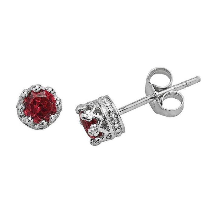 1/2 Tcw Tiara Sterling Silver 4mm Round-cut Garnet Crown Earrings, Women's, Red