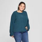 Women's Plus Size Chenille Cable Pullover Sweater - Universal Thread Jade (green)