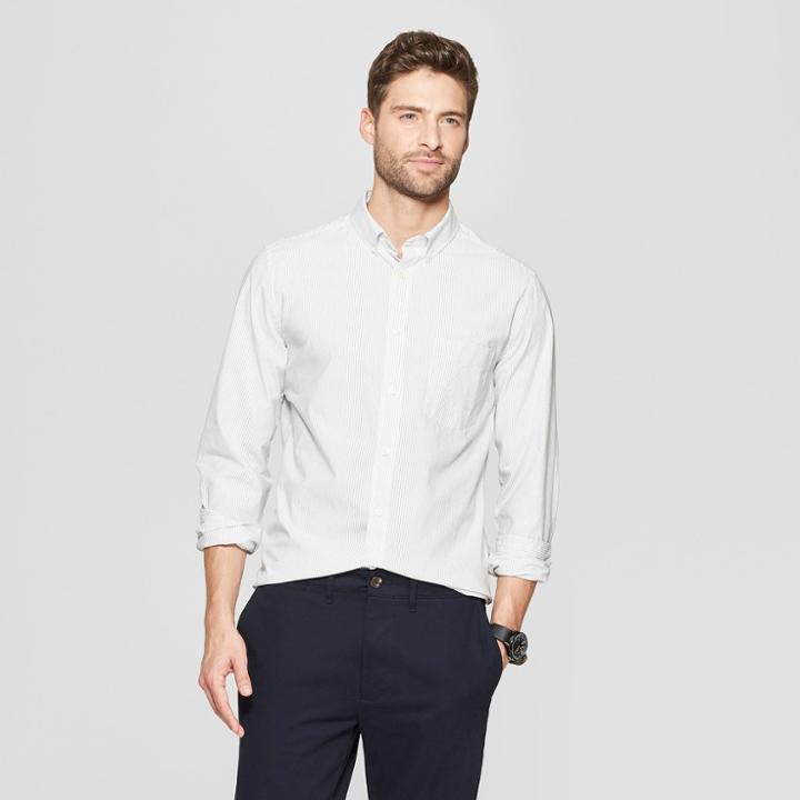 Men's Striped Slim Fit Long Sleeve Northrop Poplin Button-down Shirt - Goodfellow & Co White