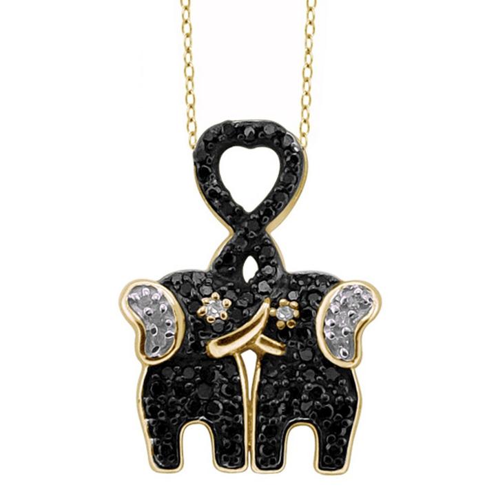 Distributed By Target Women's Sterling Silver Accent Round-cut Black And White Diamond Pave Set Elephant Pendant - Yellow