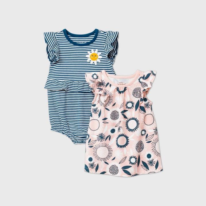 Baby Girls' Floral Dress Romper - Cat & Jack Blue