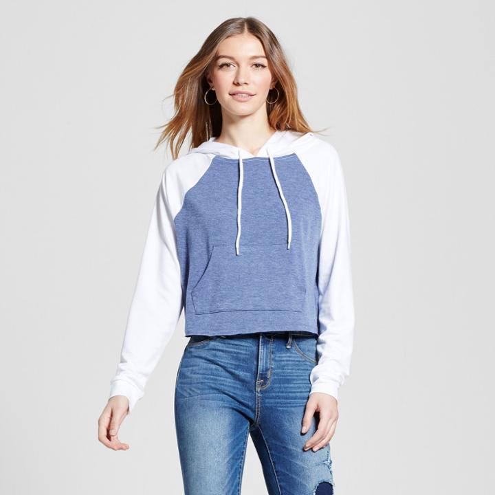 Women's Crop Hoodie - Mossimo Supply Co. White And Navy
