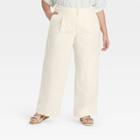 Women's Plus Size High-rise Pleat Front Wide Leg Trousers - A New Day Cream
