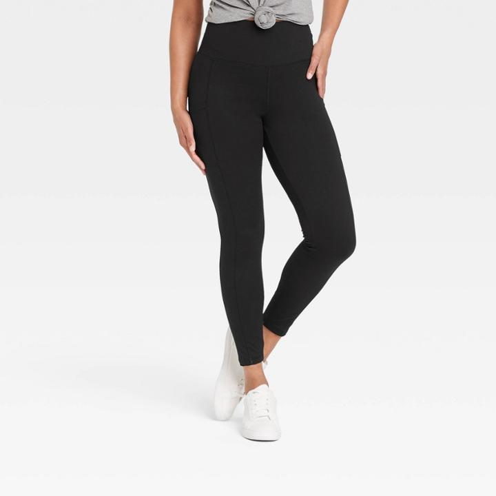 Women's High Waisted Stash Pocket Leggings - A New Day Black
