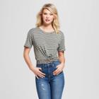 Women's Striped Short Sleeve Twist Front T-shirt - Soul Cake (juniors') Olive L, Size: