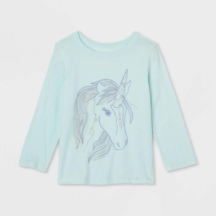 Toddler Adaptive 'unicorn' Long Sleeve Graphic T-shirt - Cat & Jack Turquoise