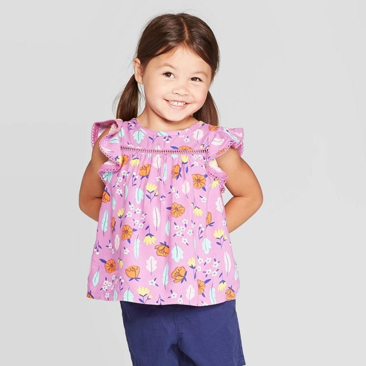 Toddler Girls' Floral Print Blouse - Cat & Jack Purple